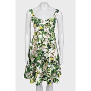 Dolce & Gabbana Green Floral Print Fitted Sundress Sz.40/S